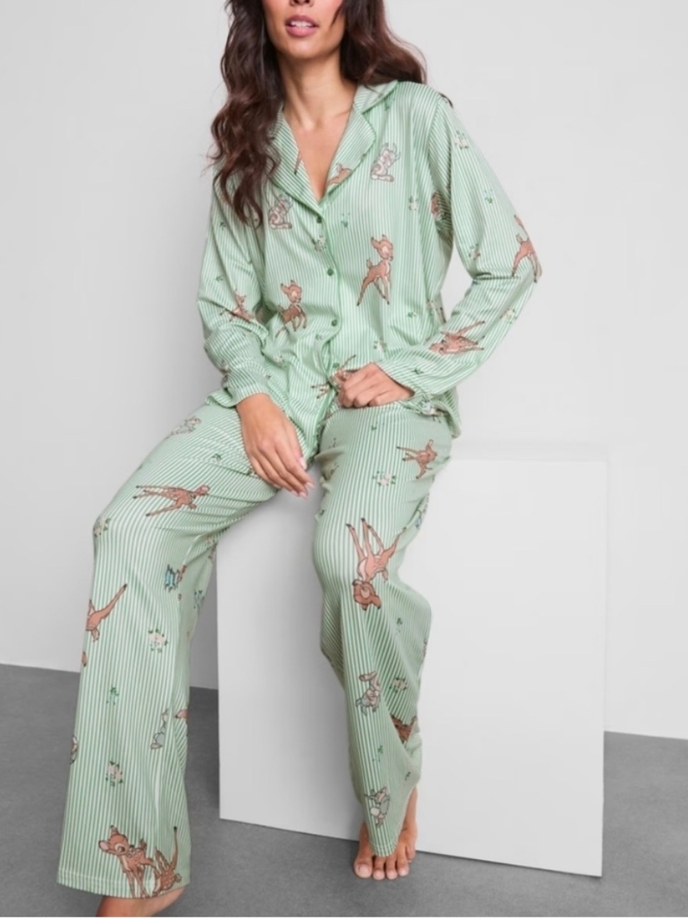 Disney Stripes Mint Green Bambi Print Pajama Set 2XL - Picture 2 of 8
